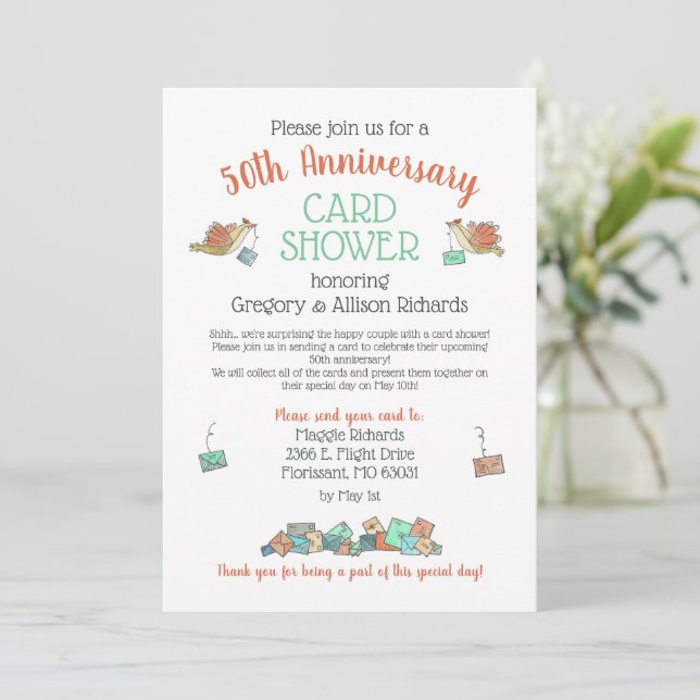 Cute 50th Anniversary Birds Card Shower  (Standing Front)
