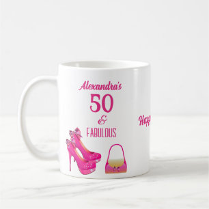 Cute 50th Birthday Hot Pink High Heels Name Gift  Coffee Mug