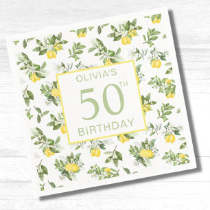Cute 50th Birthday Lemon Citrus Botanical Napkin