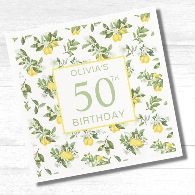 Cute 50th Birthday Lemon Citrus Botanical  Napkin (Creator Uploaded)