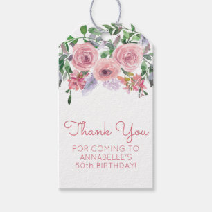 Cute 50th Birthday Pink Floral Bouquet Watercolor Gift Tags