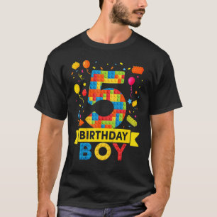 Cute 5th Birthday 5 Years Old Block Building Boys T-Shirt