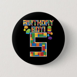 Cute 5th Birthday Gift 5 Years Old Block Building 6 Cm Round Badge