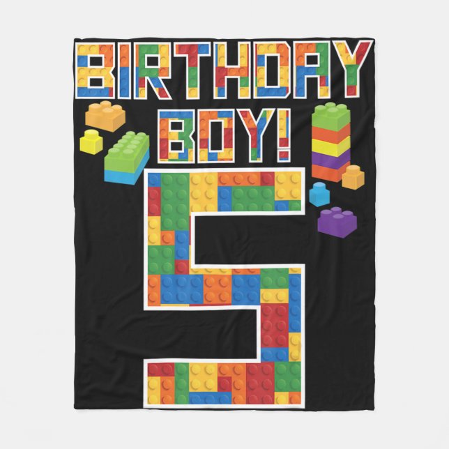 Cute 5th Birthday Gift 5 Years Old Block Building  Fleece Blanket (Front)