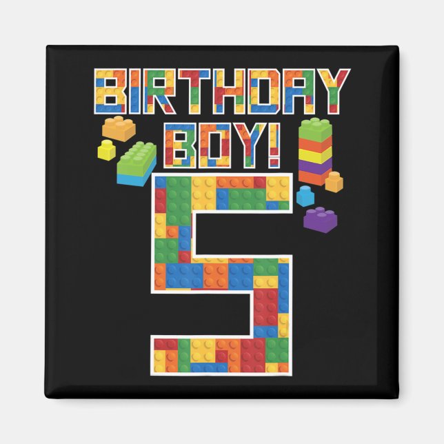 Cute 5th Birthday Gift 5 Years Old Block Building  Magnet (Front)