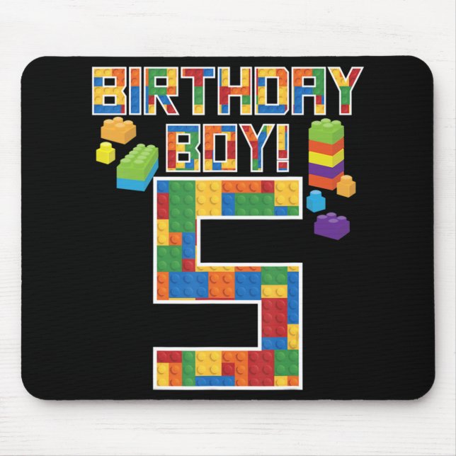 Cute 5th Birthday Gift 5 Years Old Block Building  Mouse Mat (Front)