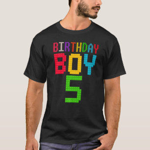 Cute 5th Birthday Gift 5 Years Old Block Building T-Shirt