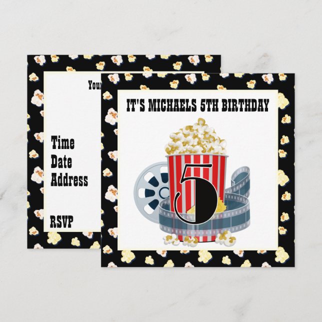 cute 5th Birthday movie theatre party  Invitation (Front/Back)