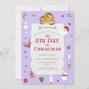 Cute 5th Day of Christmas Five Golden Rings Party Invitation