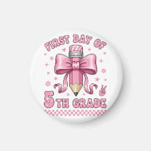 Cute 5th Grade Girl Pink Bow Groovy Pencil Design Magnet