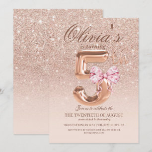 Cute 5th Rose Gold Modern Princess Birthday Party Invitation
