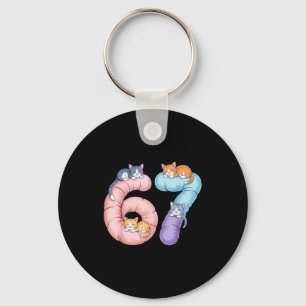 Cute 67 Cat Meme Design Key Ring