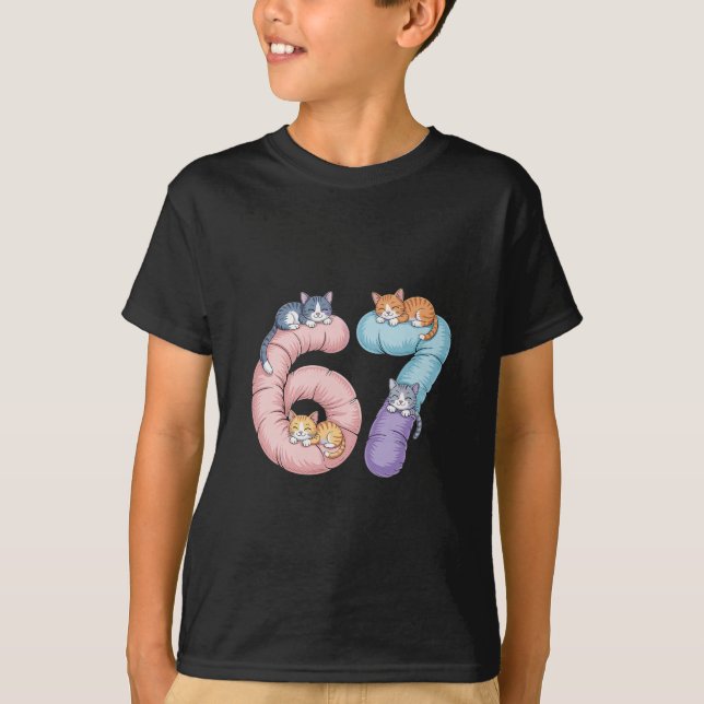 Cute 67 Cat Meme Design  T-Shirt (Front)