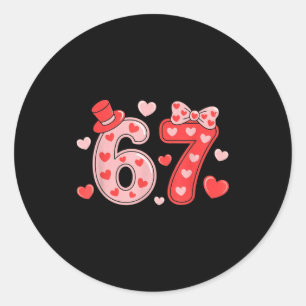 Cute 67 Hearts Number Six Seven Valentines Day Lov Classic Round Sticker