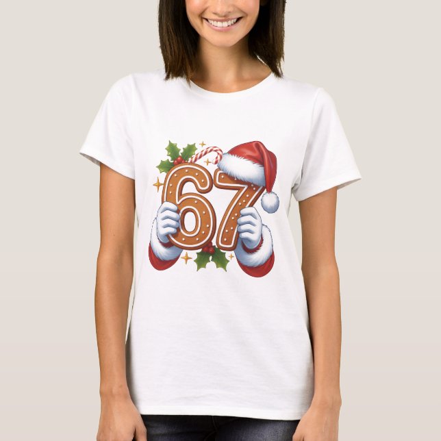 Cute 67th Birthday Gingerbread Man Christmas Gift, T-Shirt (Front)