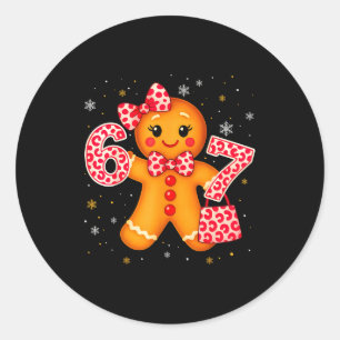 Cute 6 7 Christmas Leopard Bow Gingerbread Girls W Classic Round Sticker