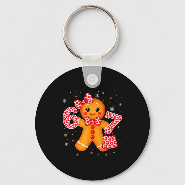 Cute 6 7 Christmas Leopard Bow Gingerbread Girls W Key Ring (Front)