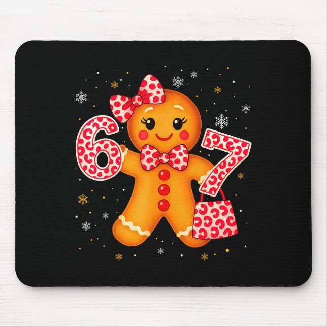 Cute 6 7 Christmas Leopard Bow Gingerbread Girls W Mouse Mat (Front)