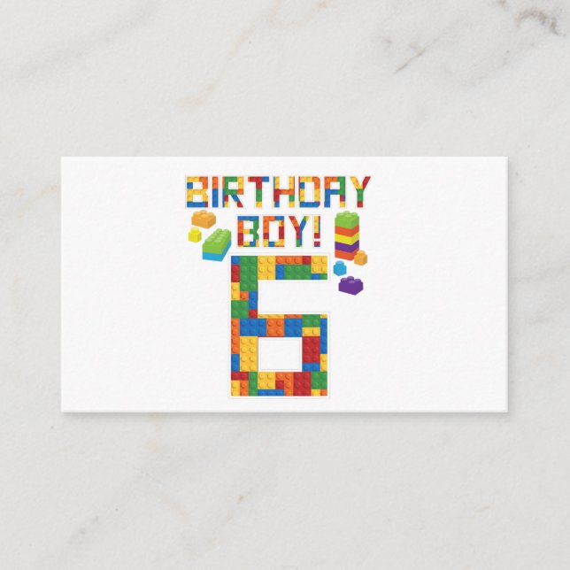 Cute 6th Birthday Gift 6 Years Old Block Building  Enclosure Card (Front)