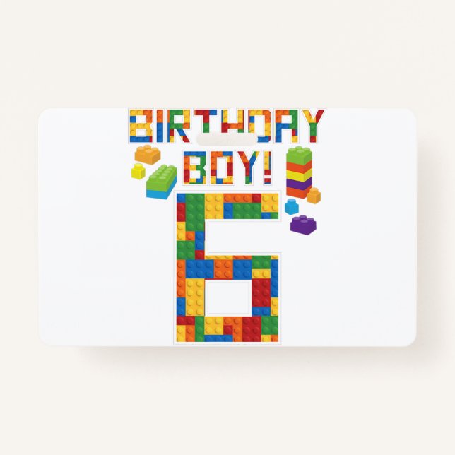 Cute 6th Birthday Gift 6 Years Old Block Building  ID Badge (Front)