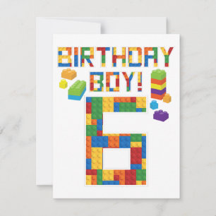 Cute 6th Birthday Gift 6 Years Old Block Building  Invitation