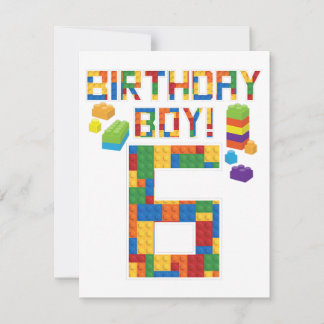 Cute 6th Birthday Gift 6 Years Old Block Building  Invitation