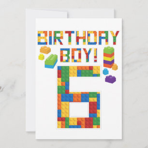 Cute 6th Birthday Gift 6 Years Old Block Building Invitation