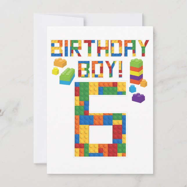 Cute 6th Birthday Gift 6 Years Old Block Building  Invitation (Front)
