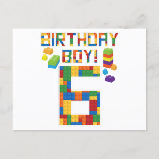 Cute 6th Birthday Gift 6 Years Old Block Building  Invitation Postcard