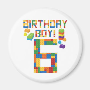 Cute 6th Birthday Gift 6 Years Old Block Building  Magnet
