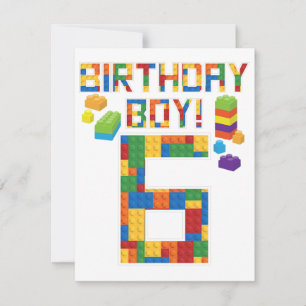 Cute 6th Birthday Gift 6 Years Old Block Building RSVP Card