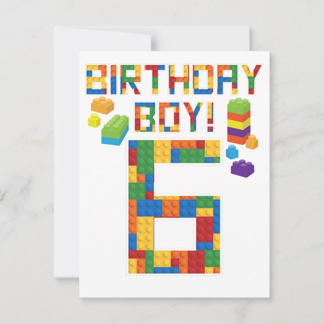 Cute 6th Birthday Gift 6 Years Old Block Building  Save The Date (Front)