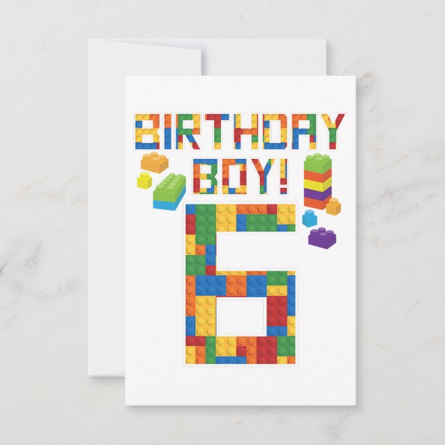 Cute 6th Birthday Gift 6 Years Old Block Building  Save The Date (Front)