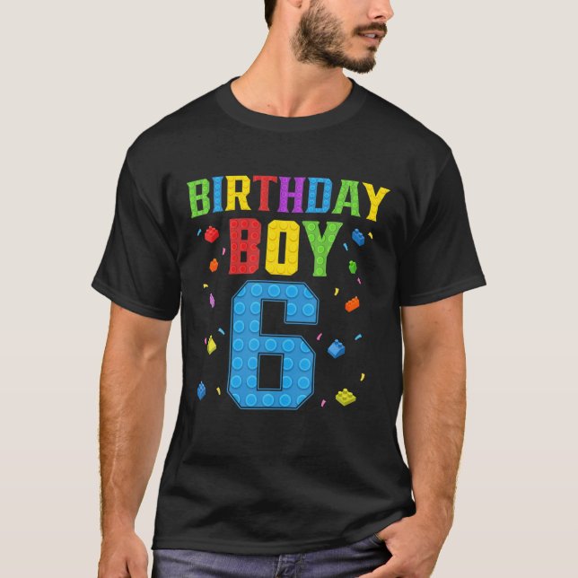 Cute 6Th Birthday Gift 6 Years Old Block Building T-Shirt (Front)