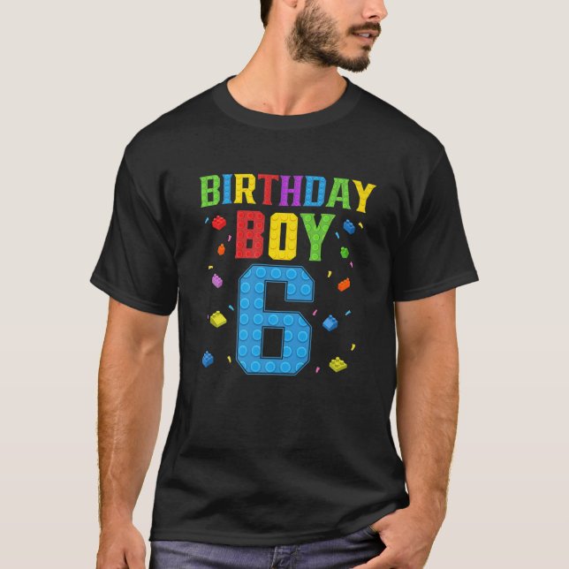 Cute 6Th Birthday Gift 6 Years Old Block Building T-Shirt (Front)