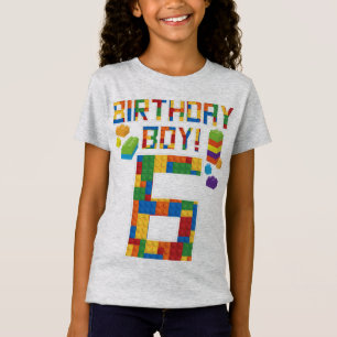 Cute 6th Birthday Gift 6 Years Old Block Building  T-Shirt