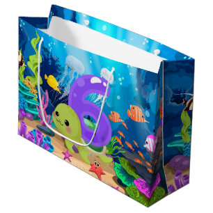 cute 6th sea turtle party unisex large gift bag