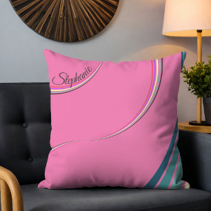 Cute 70s Retro Chic Stripes Personalised Pink Cushion