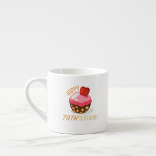 Cute 70th birthday design with chocolate cake espresso cup
