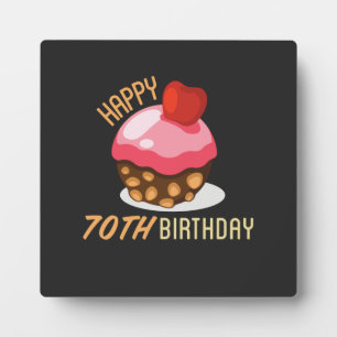 Cute 70th birthday design with chocolate cake plaque