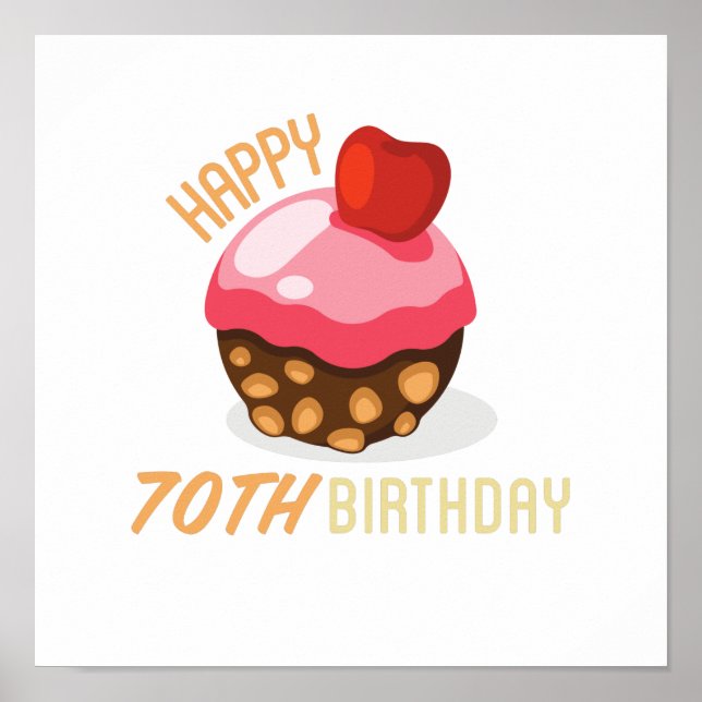 Cute 70th birthday design with chocolate cake poster (Front)