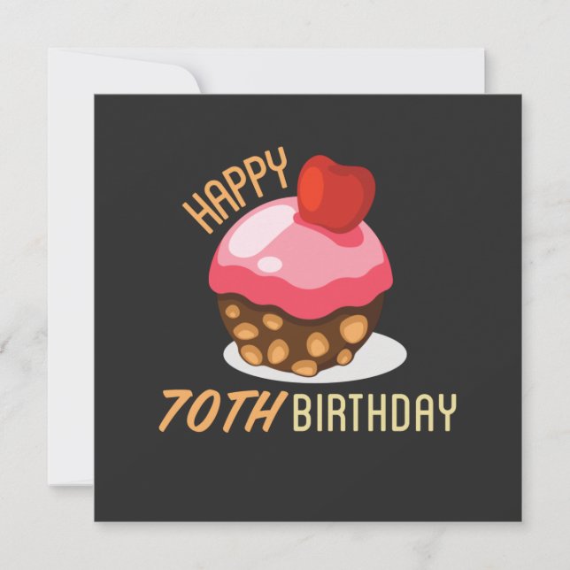 Cute 70th birthday design with chocolate cake save the date (Front)