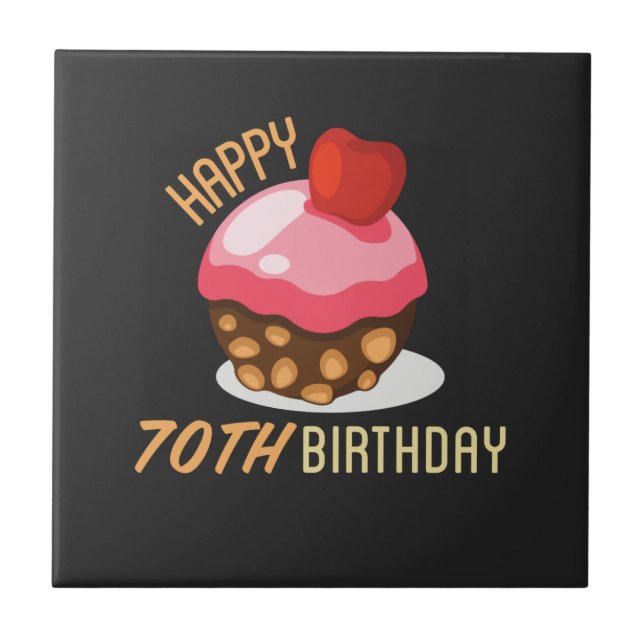 Cute 70th birthday design with chocolate cake tile (Front)