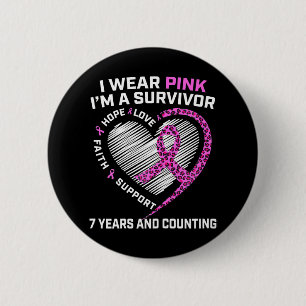 Cute 7 Years Breast Cancer Free Survivor Pink 6 Cm Round Badge