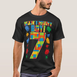 Cute 7th Birthday 7 Years Old Block Building Boys T-Shirt