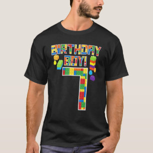 Cute 7th Birthday 7 Years Old Block Building Boys T-Shirt