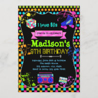 Cute 80s party birthday invitation