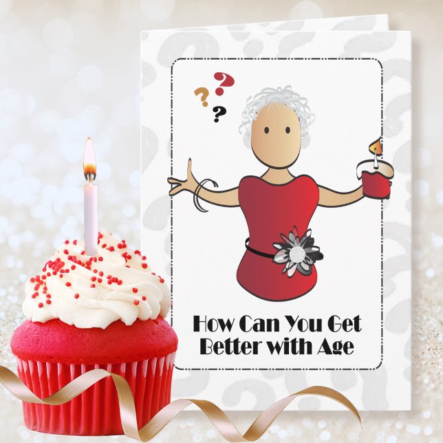 Cute 80th Birthday Ethnic Woman Cartoon Humourous Card (Creator Uploaded)