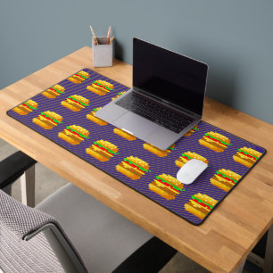 Cute 8-bit Burger Colourful Fast Food Fun Pixel Ar Desk Mat