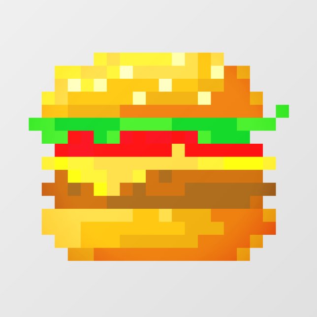 Cute 8-bit Pixel Art Burger Fun Geek Fast Food Window Cling (Sheet)